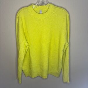 Athleta Neon Yellow Merino Wool Blend Crewneck Pullover Sweater Size Large